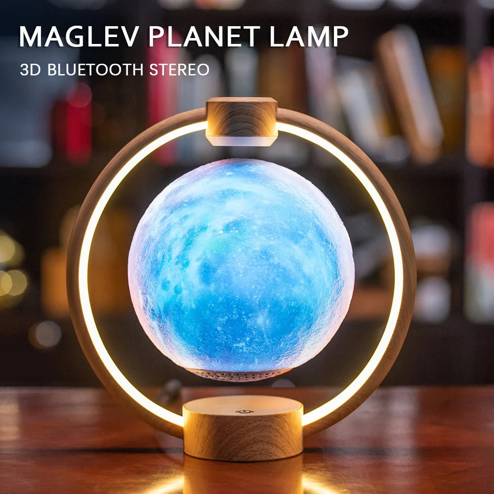 Levitating Moon Light Bluetooth Speaker: 3D Stereo Sound, Magnetic Levitation, LED Globe Lights