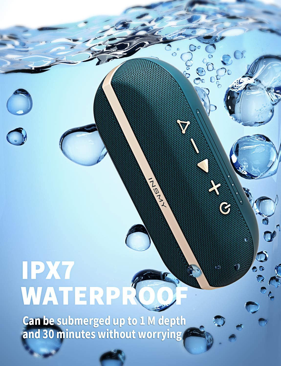 Portable Bluetooth Speakers, IPX7 Waterproof Floating 20W Wireless Speaker Loud Sound Rich Bass, Stereo Pairing Max 40W, 24 Hours Built-In Mic for Outdoors Camping Pool (Blue)