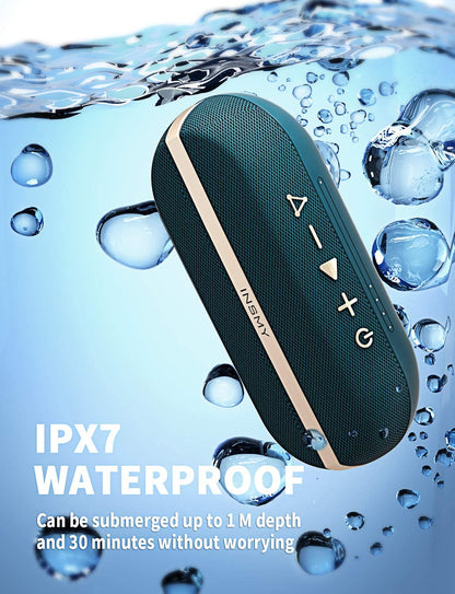 Portable Bluetooth Speakers, IPX7 Waterproof Floating 20W Wireless Speaker Loud Sound Rich Bass, Stereo Pairing Max 40W, 24 Hours Built-In Mic for Outdoors Camping Pool (Blue)