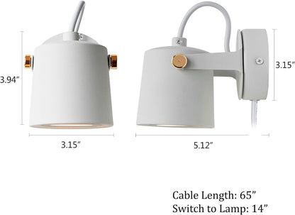 "Modern Plug-In Wall Sconce for Bedroom Headboard - White"