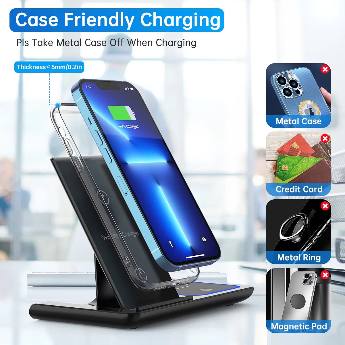 3 in 1 Wireless Charger, 18W Fast Charging Station for Iphone 15/14/13/12 /11/Pro Max/12 Pro /Xr,Wireless Charging Stand for Iwatch Series SE 9/8/7/6/5/4/3, Airpods Pro/3/2 (With QC3.0 Adapter)