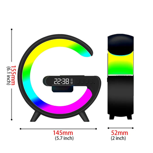 "Smart LED Music Speaker with Wireless Charging, Alarm Clock, Scent Dimmer Lights - Perfect for Bedroom Decor!"