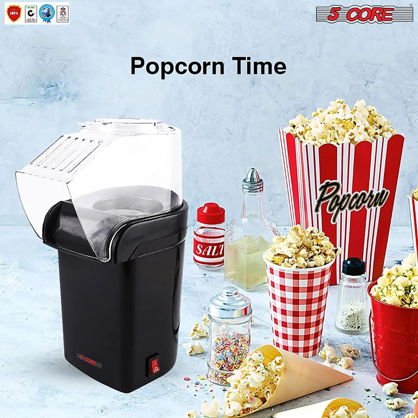 5Core Hot Air Popcorn Machine, 16 Cup, Electric Oil-Free Pop Corn Kernel Popper Bpa-Free Food Safe Black