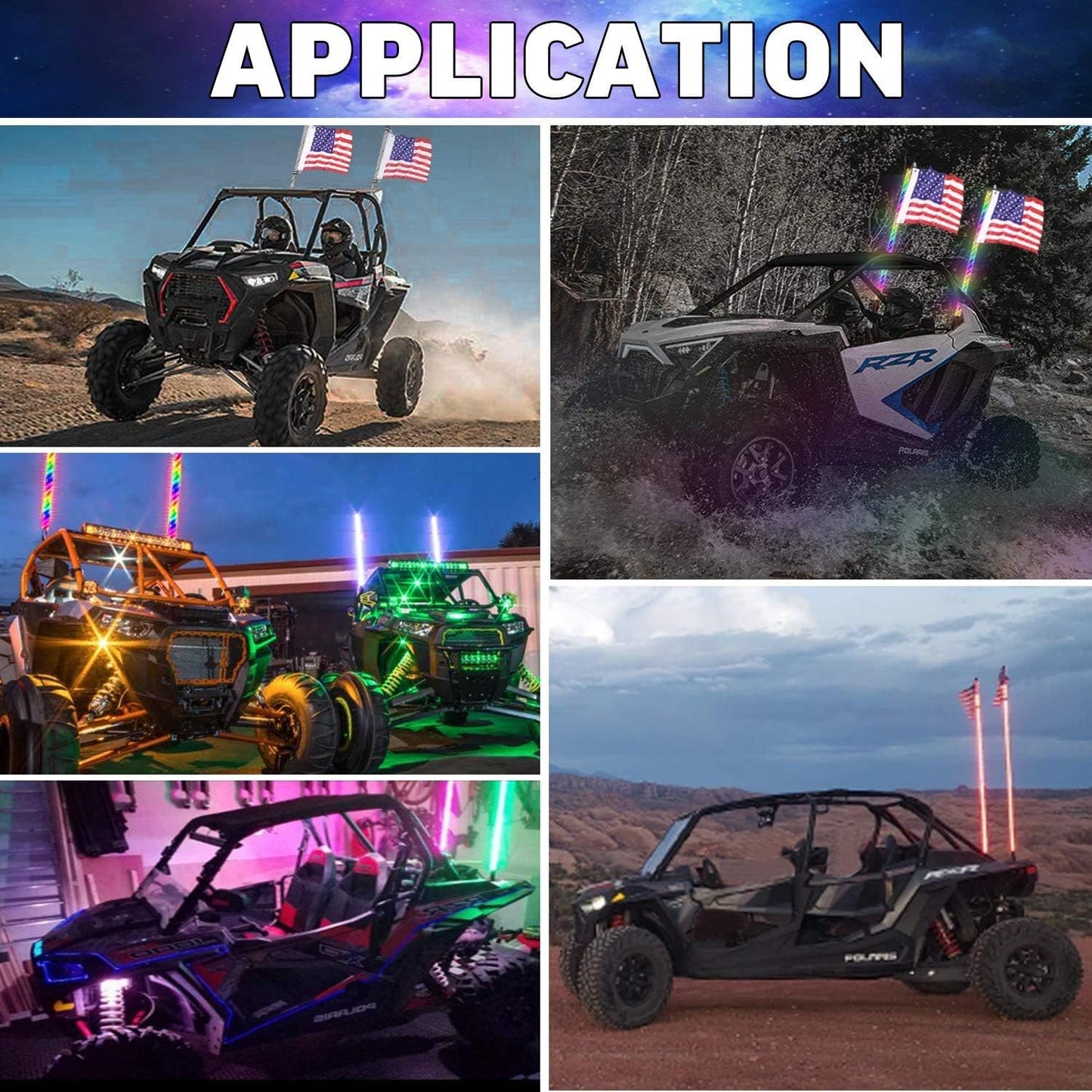 "2-Pack 3Ft RGB LED Whip Lights with Bluetooth & Remote Control - Light Up Your Off-Road Adventure!"