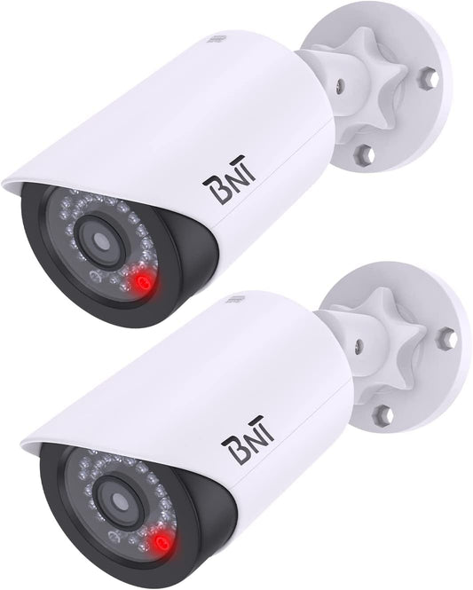 "Premium Dummy Security Cameras with Red LED Light - 2 Pack, Ideal for Home and Business Security (White)"