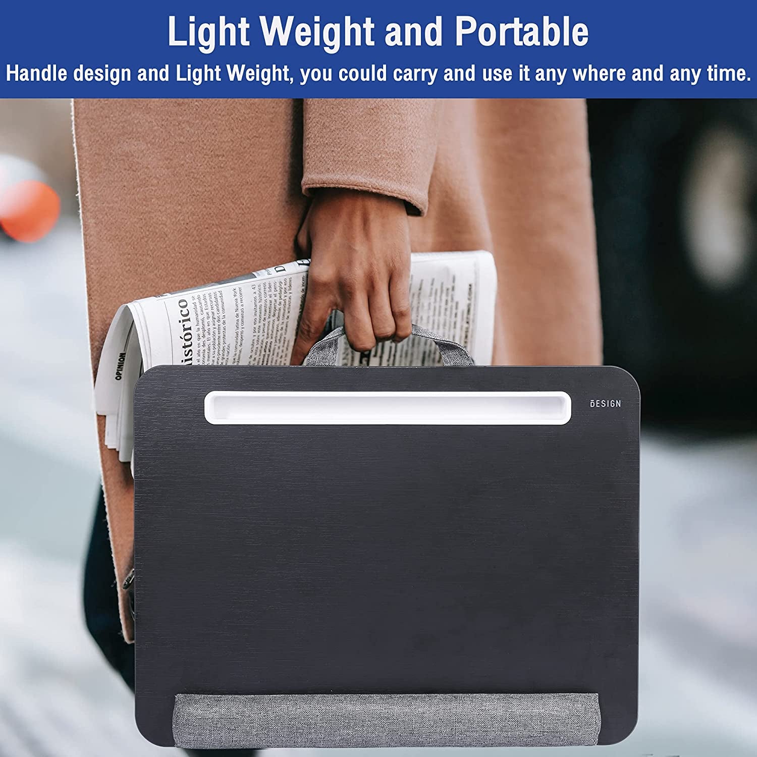 LT08 Laptop Stand, Portable Lap Desk with Pillow Cushion, Fits up to 14 Inch Laptop, with Anti-Slip Strip for Desk, Sofa & Bed, Black